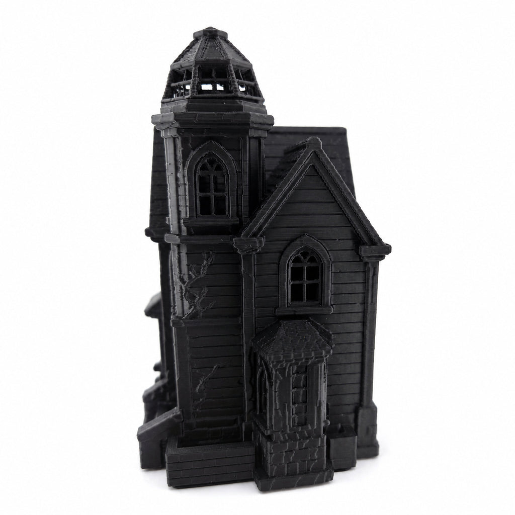 Blackthorn Manor 3D-printed haunted mansion shown from an alternate side view